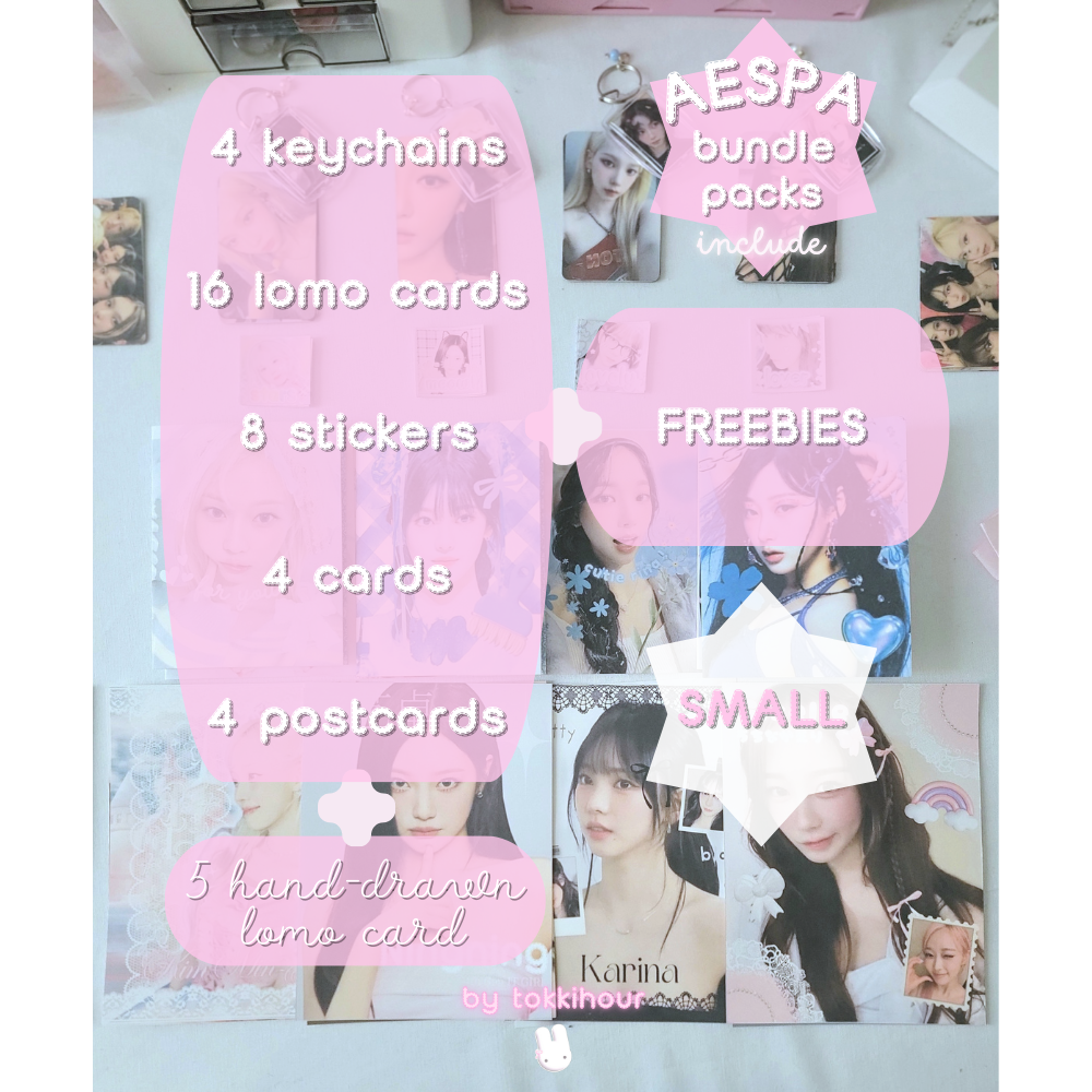 Are you a MY or simply adore Aespa? Our exclusive Aespa bundle pack is crafted with high-quality items dedicated to all members of the group. Includes photocards, lomocards, stickers, hand-drawn art, and more! Choose your size.