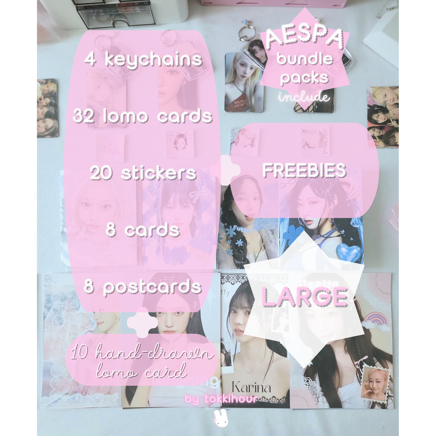 Are you a MY or simply adore Aespa? Our exclusive Aespa bundle pack is crafted with high-quality items dedicated to all members of the group. Includes photocards, lomocards, stickers, hand-drawn art, and more! Choose your size.