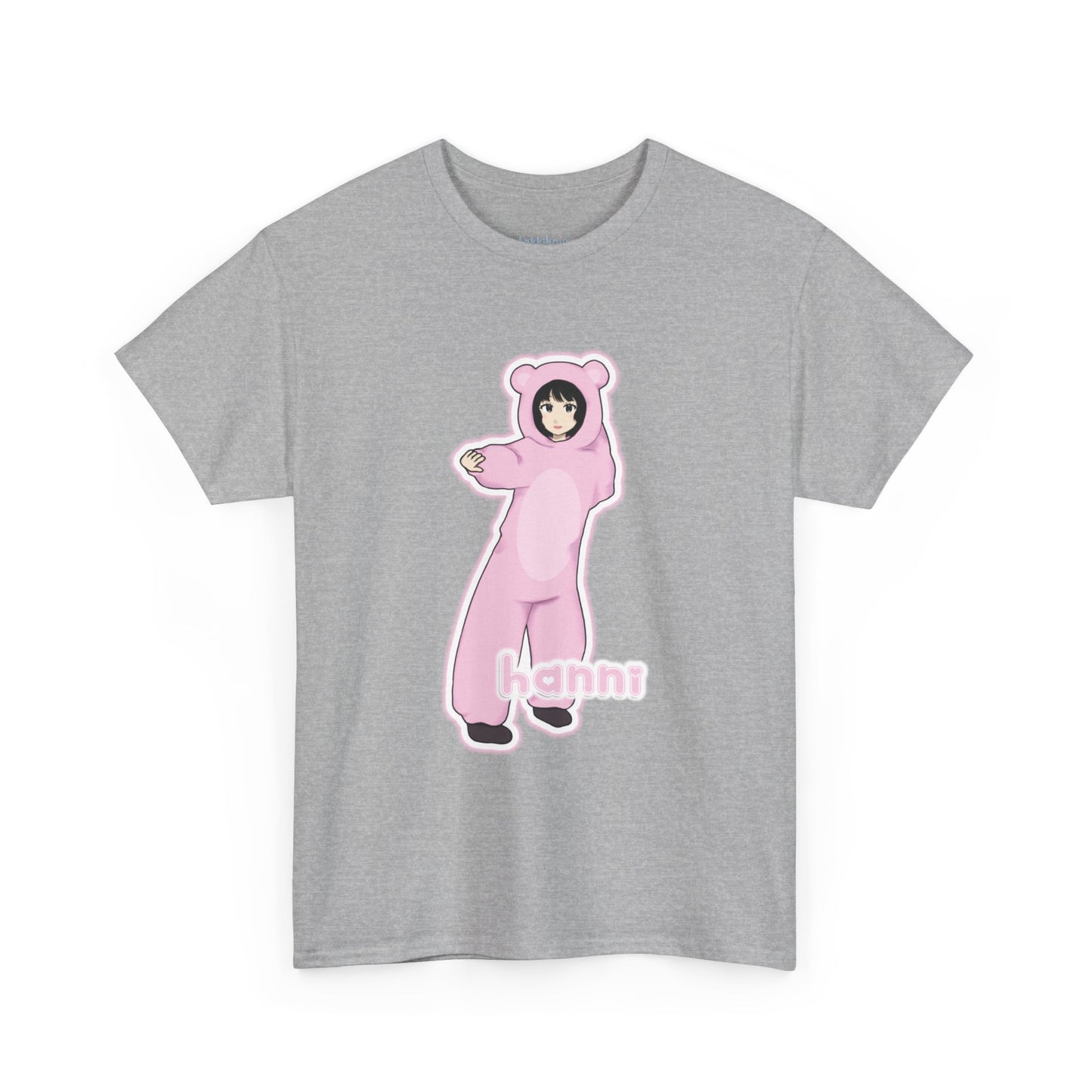 Exclusive NewJeans short sleeve graphic t-shirt featuring original artwork of Hanni on the front plus all group members on the back. A unique and vibrant addition to your K-pop fashion collection. In gray.