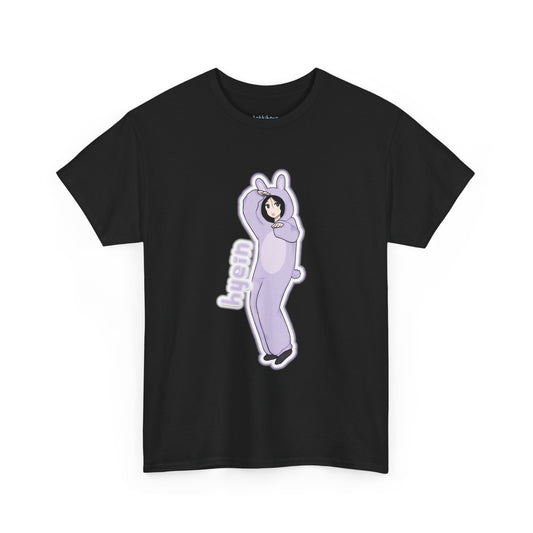 Exclusive NewJeans short sleeve graphic t-shirt featuring original artwork of Hyein on the front plus all group members on the back. A unique and vibrant addition to your K-pop fashion collection. In black.
