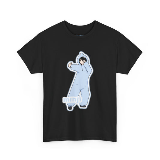 Exclusive NewJeans short sleeve graphic t-shirt featuring original artwork of Minji on the front plus all group members on the back. A unique and vibrant addition to your K-pop fashion collection. In black.