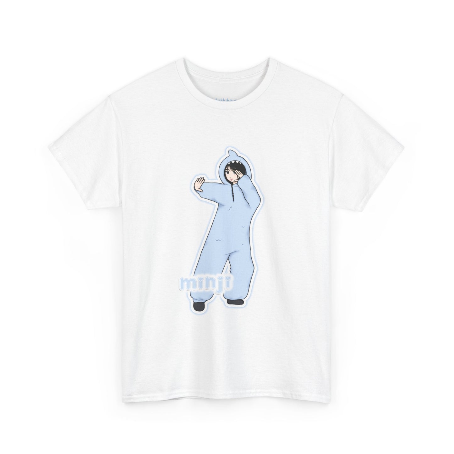 Exclusive NewJeans short sleeve graphic t-shirt featuring original artwork of Minji on the front plus all group members on the back. A unique and vibrant addition to your K-pop fashion collection. In white.
