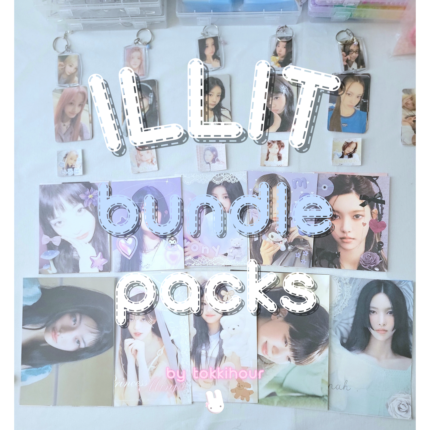 Gllit-ready! Our exclusive Illit bundle pack will add unique flair to your Kpop collection. High-quality fanmade items dedicated to all group members including photocards, lomocards, stickers, hand-drawn art, and more! Choose your size.