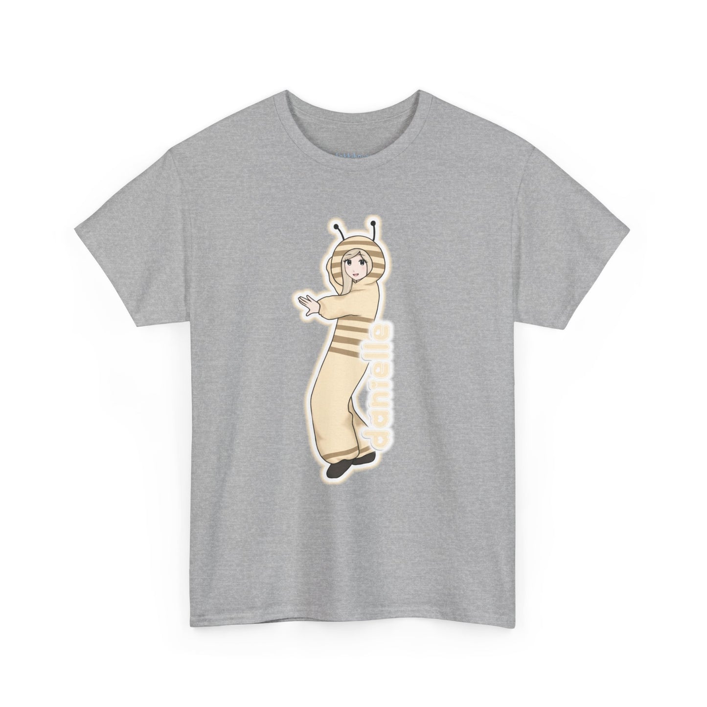 Exclusive NewJeans short sleeve graphic t-shirt featuring original artwork of Danielle on the front plus all group members on the back. A unique and vibrant addition to your K-pop fashion collection. In light gray.