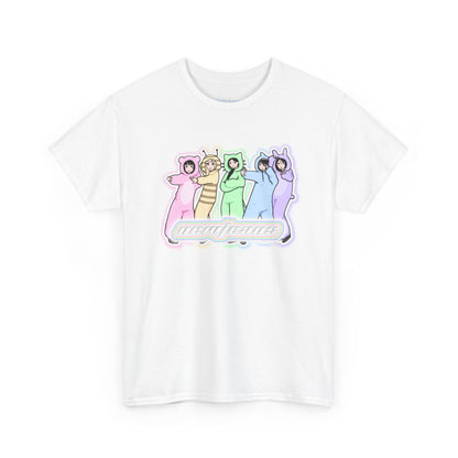 Exclusive NewJeans short sleeve graphic t-shirt featuring original artwork of all members. A unique and vibrant addition to your K-pop fashion collection. In white.