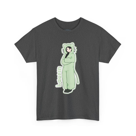Exclusive NewJeans short sleeve graphic t-shirt featuring original artwork of Haerin on the front plus all group members on the back. A unique and vibrant addition to your K-pop fashion collection. In dark gray.