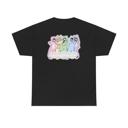Exclusive NewJeans short sleeve graphic t-shirt featuring original artwork of Hanni on the front plus all group members on the back. A unique and vibrant addition to your K-pop fashion collection. In black.