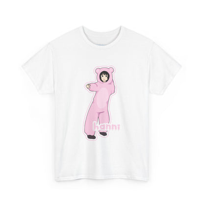 Exclusive NewJeans short sleeve graphic t-shirt featuring original artwork of Hanni on the front plus all group members on the back. A unique and vibrant addition to your K-pop fashion collection. In white.