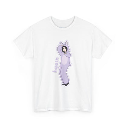 Exclusive NewJeans short sleeve graphic t-shirt featuring original artwork of Hyein on the front plus all group members on the back. A unique and vibrant addition to your K-pop fashion collection. In white.