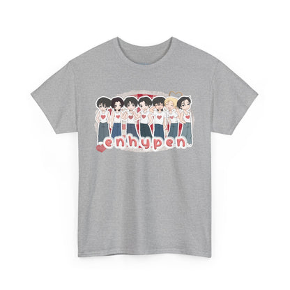 Celebrate all seven members of Enhypen with this fun fashion shirt, featuring original art of the group. Whether you're going to an event or chilling with friends, this cozy tee is the ultimate way to STAN out! Perfect for concerts, casual hangouts, or a statement piece for any Kpop fan. Choose your color.