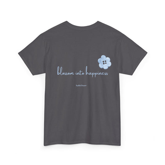 Blue Flower tee, featuring minimalist original art on the front and a motivational expression on the back. Whether you're looking to spruce up your spring Tshirt collection or gift it to a friend or loved one, this cute and comfy top embodies good vibes. Versatile fashion ideal for cozy loungewear, boho style, streetwear lovers, layering with a cardigan, and other seasonal fashion trends. Choose your color.