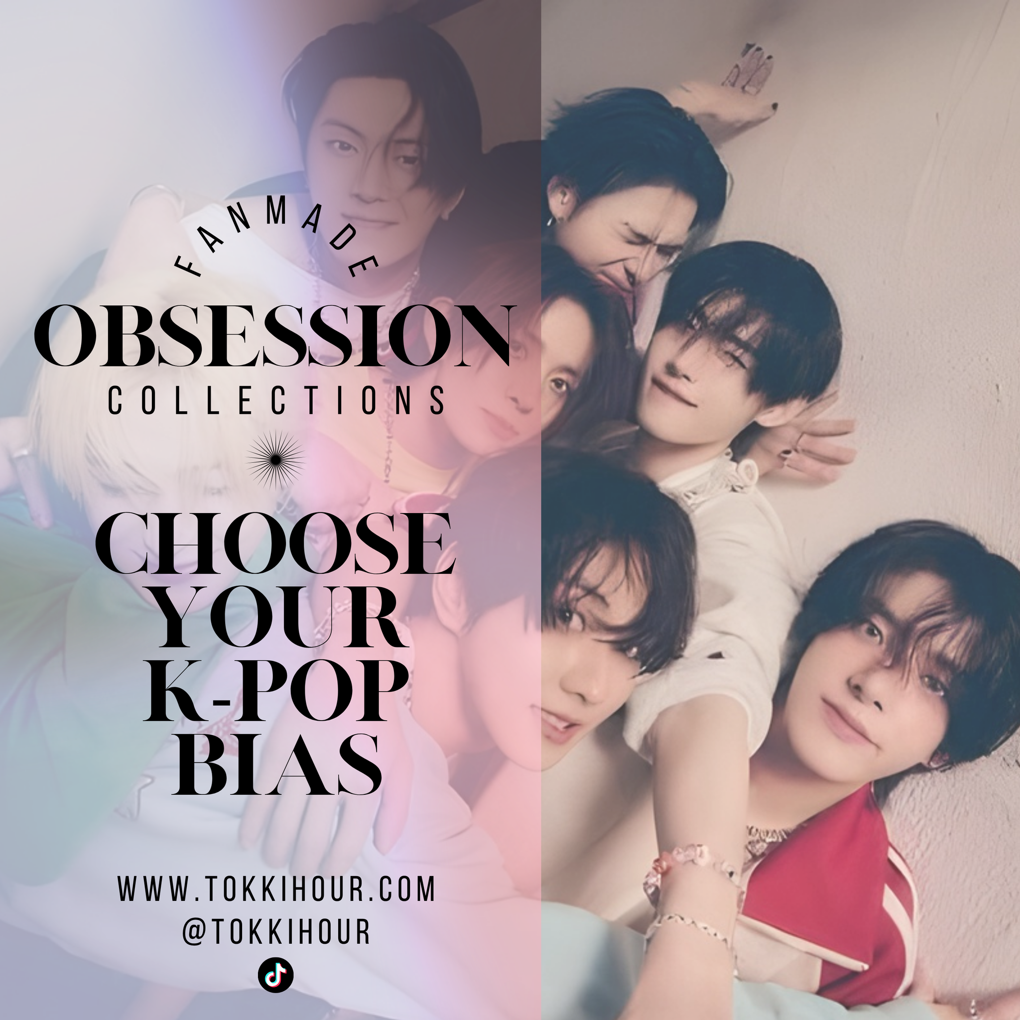 Dark, cinematic aesthetic inspires the prints: postcards, notecards, lomocards, stickers, keychain, and freebies in this fanmade Enhypen bias pack